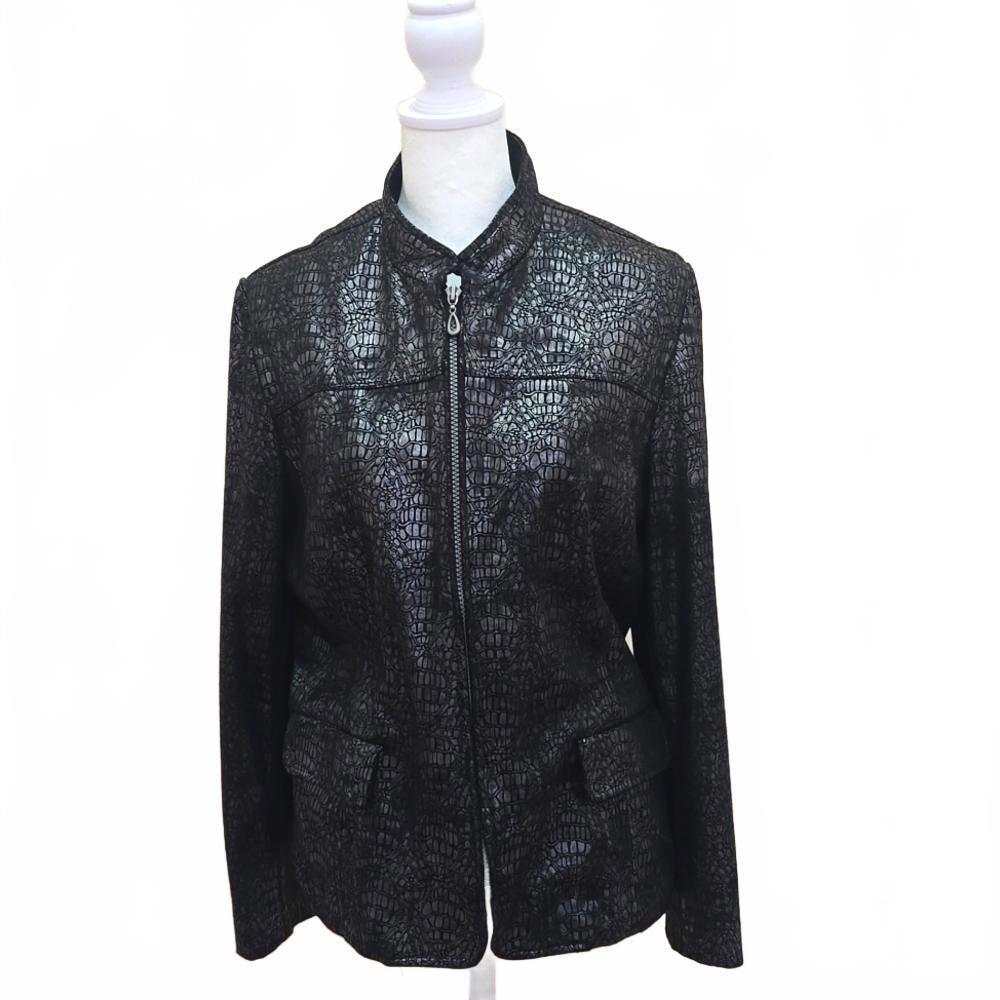 Stylish Black Crocodile Print Jacket